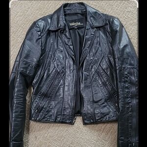 Vintage Wilson Black Shiny  Leather Jacket Size 36 (S/M) Zipper Front , Pockets